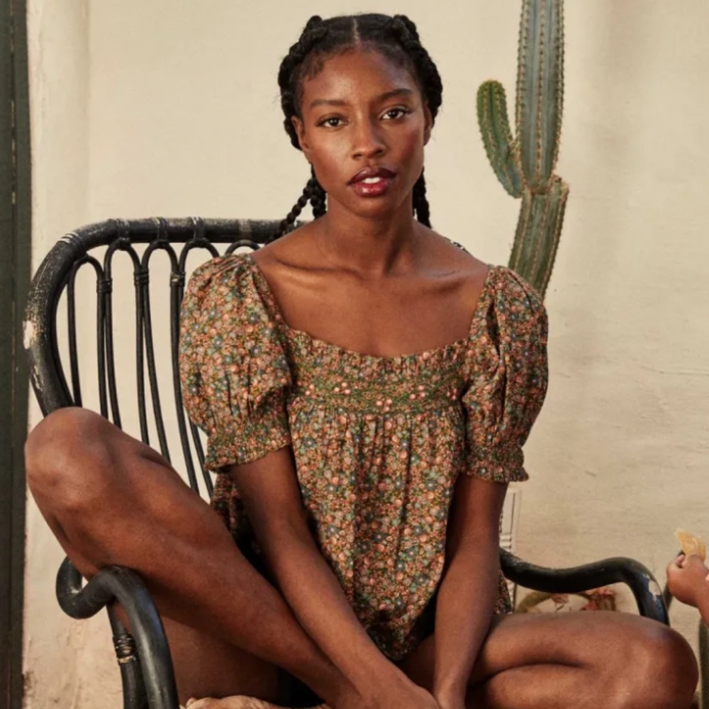 DOEN Elba Top in Yellow Laurel Canyon Rose Print